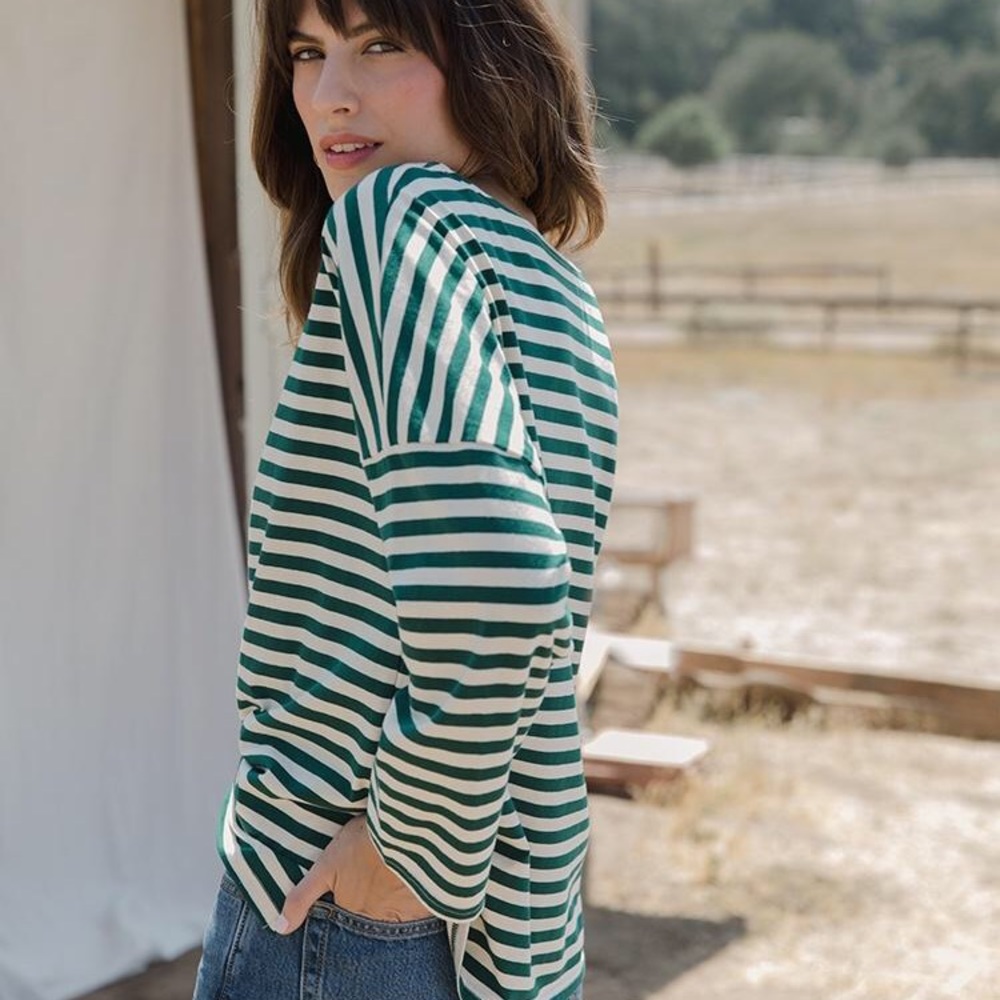 Tradlands Portland Boat Neck tip in Emerald and cream